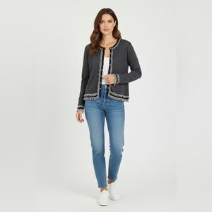 Belford Fringe Hem Cardigan Gray Size Large